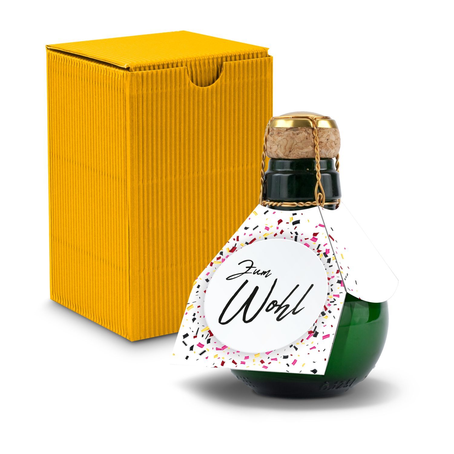 Werbeanbringung an der Flasche (Manschette: ca. 15 x 15 cm, Anhänger 5 x 5 cm)